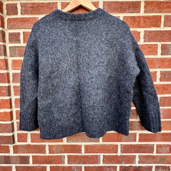 Jenni Kayne Baby Alpaca Wool Sweater LG Dark Gray Cropped Boxy Drop Shoulder - Picture 2 of 9